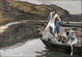 Saint Peter Alerted By Saint John To The Presence Of The Lord Casts Himself Into The Water by James Tissot Saint Peter Alerted By Saint John To The Presence Of The Lord Casts Himself Into The Water by James Tissot