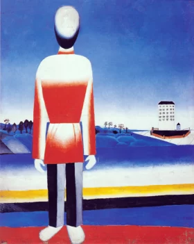 Man in a suprematic landscape by Kazimir Malevich