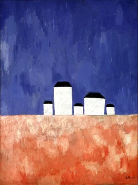 Landscape with Five Houses 1932 by Kazimir Malevich