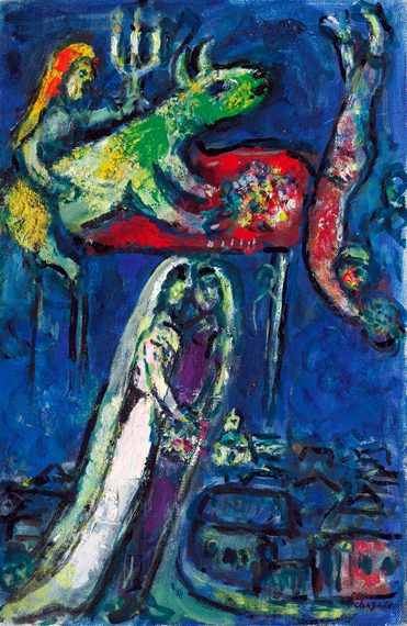 Les Mariés à L’âne Vert by Marc Chagall (Inspired by), oil painting reproduction on canvas Les Mariés à L'âne Vert by Marc Chagall (Inspired by)