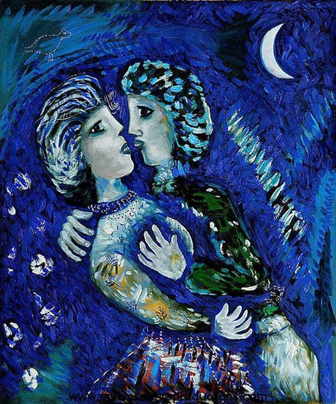 Lovers with Half Moon by Marc Chagall (Inspired by) - Oil Lovers with Half Moon by Marc Chagall (Inspired by) - Oil