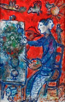 Peintre au Double-Profil Sur Fond Rouge by Marc Chagall (Inspired by)