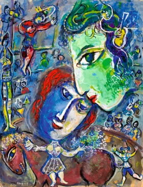Les Deux Grands Visages Vert et Bleu au Cirque by Marc Chagall (Inspired by)