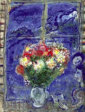 Femme lisant à la fenêtre à Sils by Marc Chagall (Inspired by) Femme lisant à la fenêtre à Sils by Marc Chagall (Inspired by)