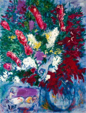 Vase de fleurs et personnages by Marc Chagall (Inspired by)