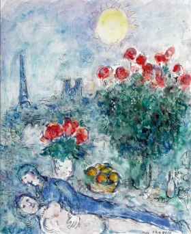 Les Amoureux aux Bouquets Rouges by Marc Chagall (Inspired by)