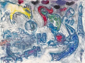Paysage au poisson bleu by Marc Chagall (Inspired by)