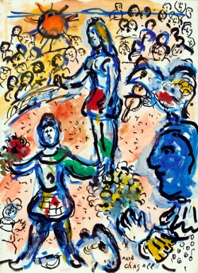 Scène de Cirque Devant le Clown au Visage Bleu by Marc Chagall (Inspired by)