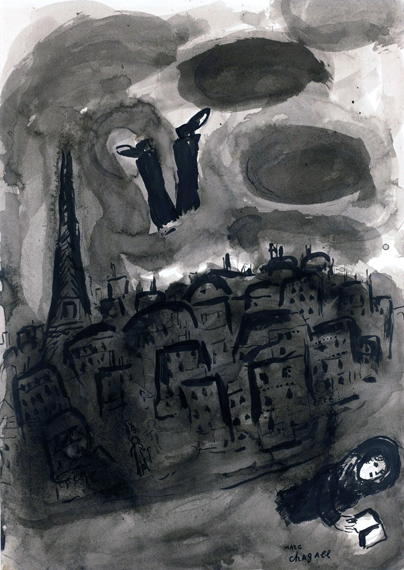 Dans Les Nuages by Marc Chagall (Inspired by), oil painting reproduction on canvas Dans Les Nuages by Marc Chagall (Inspired by)