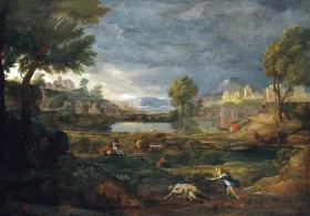 Landscape during a Thunderstorm with Pyramus and thisbe 1651 by Nicolas Poussin Landscape during a Thunderstorm with Pyramus and thisbe 1651 by Nicolas Poussin