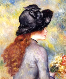 Young Girl Holding at Bouquet of Tulips by Pierre Auguste Renoir Young Girl Holding at Bouquet of Tulips by Pierre Auguste Renoir