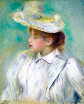 Young Woman in the Hat of Paille, 1890 by Pierre Auguste Renoir