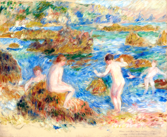 Naked Boys in the Rocks at Guernsey, 1883 by Pierre Auguste Renoir, oil painting reproduction on canvas Naked Boys in the Rocks at Guernsey, 1883 by Pierre Auguste Renoir