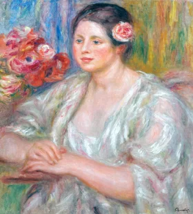 Madeleine Au Corsage Blanc Et Bouquet De Fleurs by Pierre Auguste Renoir