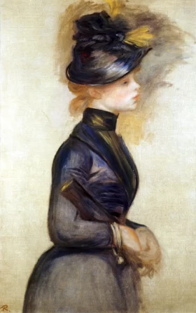 Young Woman in Blue Going To the Conservatory by Pierre Auguste Renoir
