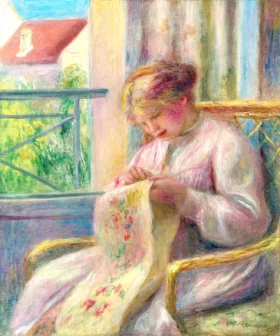 Young Woman Embroidering at the Window, Circa 1900 by Pierre Auguste Renoir Young Woman Embroidering at the Window, Circa 1900 by Pierre Auguste Renoir
