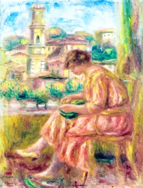 Femme a La Fenêtre Avec Vue Sur Le Vieux Nice by Pierre Auguste Renoir