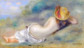 Baigneuse Allongée De Dos Avec Un Chapeau De Paille 1892 by Pierre Auguste Renoir