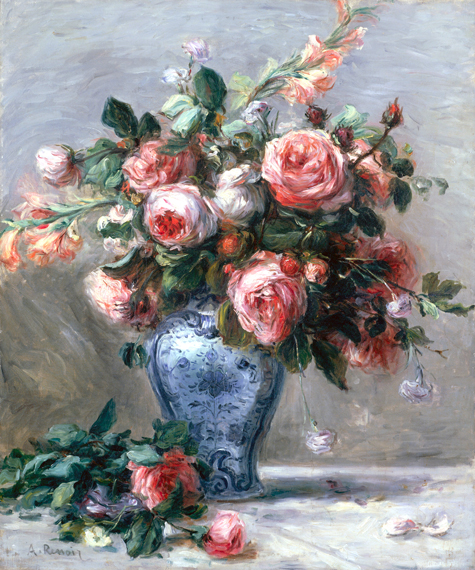 Vase of Roses by Pierre Auguste Renoir, oil painting reproduction on canvas Vase of Roses by Pierre Auguste Renoir