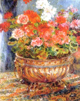 Geraniums in a Copper Basin by Pierre Auguste Renoir