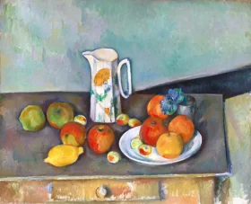 Nature Morte, Pot à Lait et Fruits Sur Une Table 1890 by Paul Cezanne