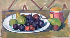 Plate with Fruit and Pot of Preserves by Paul Cezanne