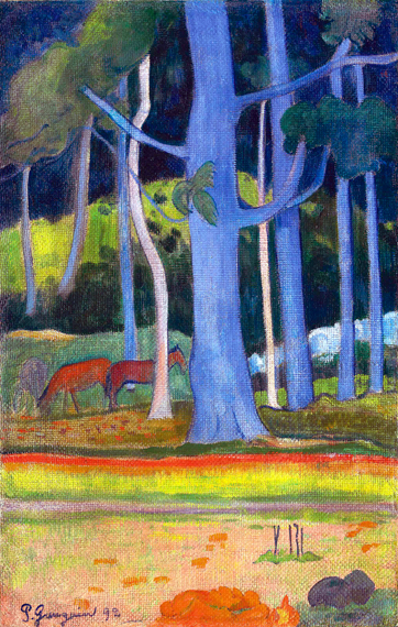 Paysage Aux Troncs Bleus by Paul Gauguin, oil painting reproduction on canvas Paysage Aux Troncs Bleus by Paul Gauguin