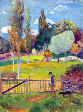 Paysan Et Son Chien PrèS D'Une BarrièRe by Paul Gauguin Paysan Et Son Chien PrèS D'Une BarrièRe by Paul Gauguin