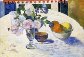 Flowers and a Bowl of Fruit on a Table by Paul Gauguin Flowers and a Bowl of Fruit on a Table by Paul Gauguin
