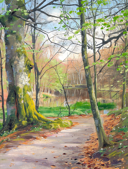 A pond in a forest in springtime 1896 by Peder Mørk Mønsted