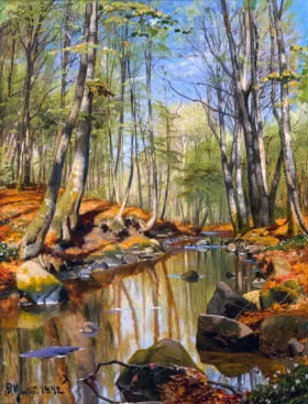 A wooded river landscape 1892 by Peder Mørk Mønsted