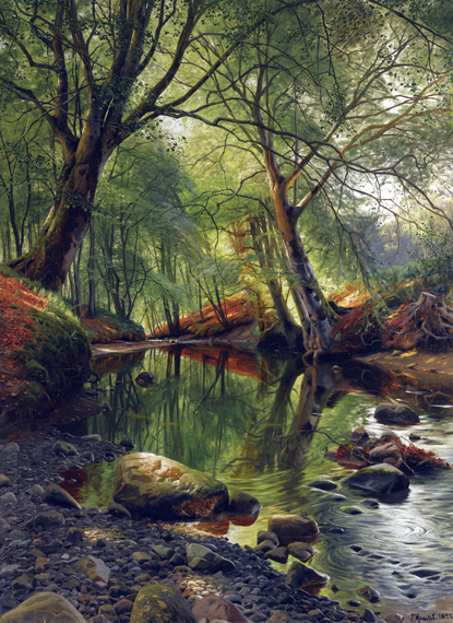 A woodland stream 1895 by Peder Mørk Mønsted, oil painting reproduction on canvas A woodland stream 1895 by Peder Mørk Mønsted