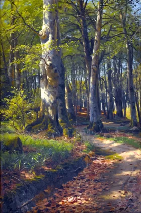 Dappled Light on a Woodland Path 1906 by Peder Mørk Mønsted Dappled Light on a Woodland Path 1906 by Peder Mørk Mønsted