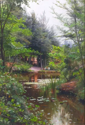 Waterlilies in a pond in the Munkebjerg Forest near Vejle 1921 by Peder Mørk Mønsted Waterlilies in a pond in the Munkebjerg Forest near Vejle 1921 by Peder Mørk Mønsted