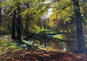 A Flock of Ducks by the River 1926 by Peder Mørk Mønsted A Flock of Ducks by the River 1926 by Peder Mørk Mønsted