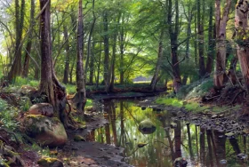 A Stream in the Forest 1925 by Peder Mørk Mønsted A Stream in the Forest 1925 by Peder Mørk Mønsted