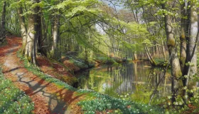 A spring day in the forest at Sæby Å (stream) 1896 by Peder Mørk Mønsted A spring day in the forest at Sæby Å (stream) 1896 by Peder Mørk Mønsted