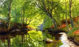 Forest stream, 1896 by Peder Mørk Mønsted Forest stream, 1896 by Peder Mørk Mønsted