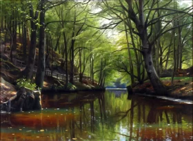 Sunlight reflected in the creek, Sæby Å 1922 by Peder Mørk Mønsted