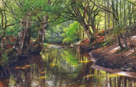 Rings forming in the stream Sæby Å on a summer day 1915 by Peder Mørk Mønsted Rings forming in the stream Sæby Å on a summer day 1915 by Peder Mørk Mønsted