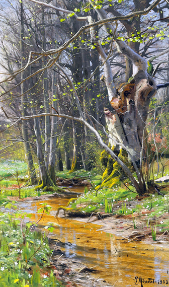 In the woods in the early spring, near Sorø 1903 by Peder Mørk Mønsted, oil painting reproduction on canvas In the woods in the early spring, near Sorø 1903 by Peder Mørk Mønsted