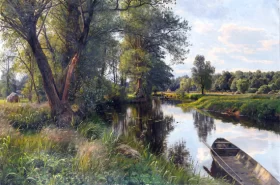 Summer landscape with river floodplain 1911 by Peder Mørk Mønsted Summer landscape with river floodplain 1911 by Peder Mørk Mønsted