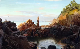 The rocky coast of Helligdomsklipperne, Bornholm Island 1882 by Peder Mørk Mønsted