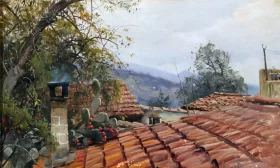 A cactus growing on the old rooftops in Italy 1906 by Peder Mørk Mønsted