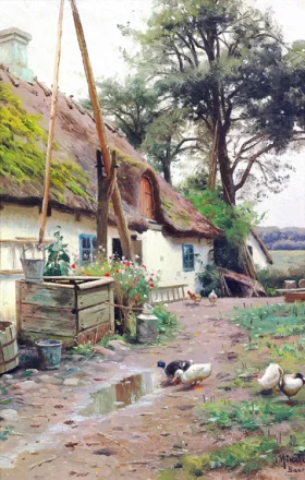 Ducks near a farmhouse by Peder Mørk Mønsted Ducks near a farmhouse by Peder Mørk Mønsted