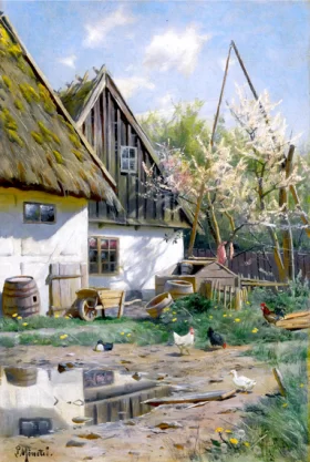 Farmhouse with Chickens by Peder Mørk Mønsted Farmhouse with Chickens by Peder Mørk Mønsted