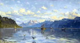 Lac Leman near Clarens Montreux, 1887 by Peder Mørk Mønsted Lac Leman near Clarens Montreux, 1887 by Peder Mørk Mønsted