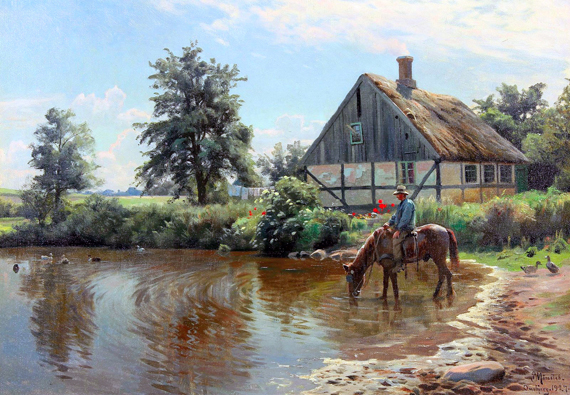 Scenery from a village pond at Samsø, 1927 by Peder Mørk Mønsted