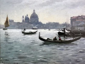 The Venetian lagoon with Santa Maria della Salute in background 1928 by Peder Mørk Mønsted The Venetian lagoon with Santa Maria della Salute in background 1928 by Peder Mørk Mønsted