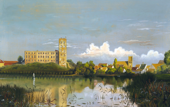 View from Kolding Lake towards Koldinghus 1880 by Peder Mørk Mønsted, oil painting reproduction on canvas View from Kolding Lake towards Koldinghus 1880 by Peder Mørk Mønsted